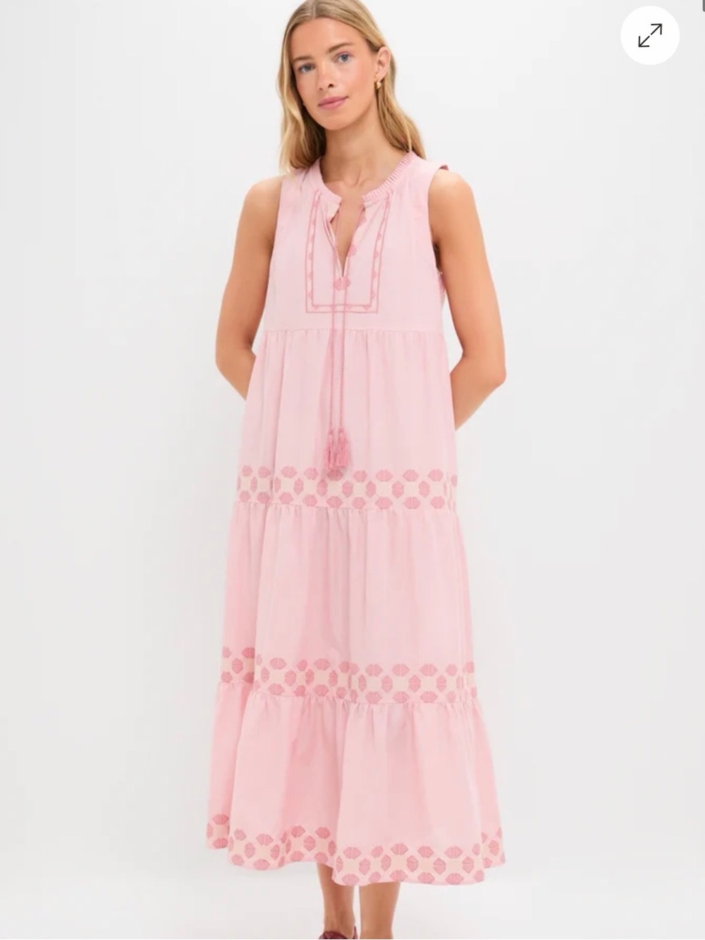 Tuckernuck Conch Pink Geometric Embroidered Salty Paloma Caftan S